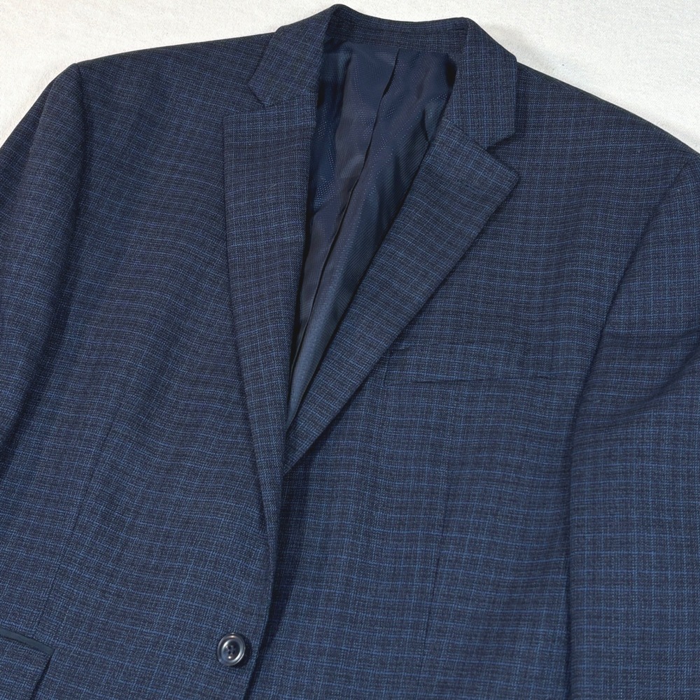 Michael Kors Men 42L Blue Wool Plaid Checked Blazer Sport Coat Two Button Jacket